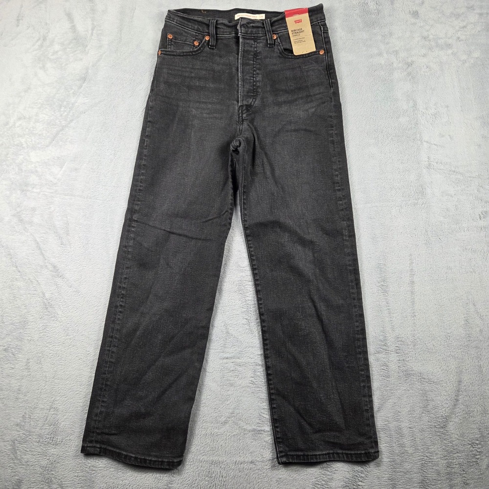 Levi's Ribcage Straight Ankle Jeans Womens 26 Black New Super High Rise Denim